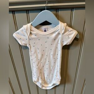 Petit Bateau White Baby Onesie with little Blue Paw Prints